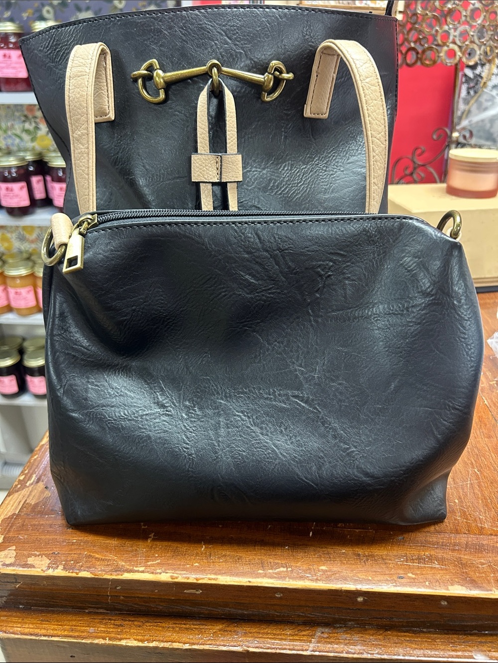 Liz Soto Black Shoulder 2 in 1 Tote with Tan Tassel Detail - Picture 5 of 7